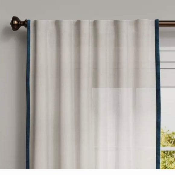 Light Filtering Curtain Panel-Velvet trim - Picture 5 of 6